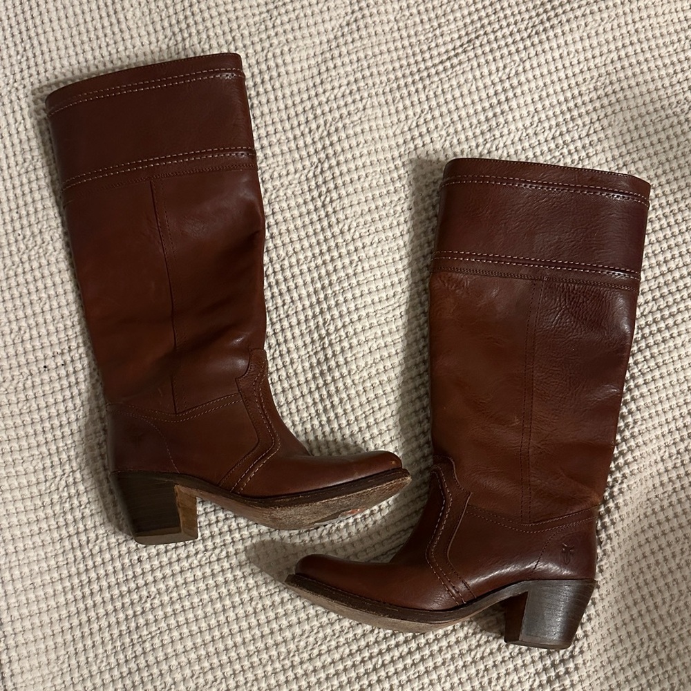Frye Dark Brown Leather Heeled Boots